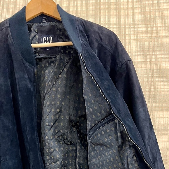 NWT GAP 100% Suede Leather Bomber Jacket Navy Blue Cropped Suede Outerwear - Picture 7 of 15